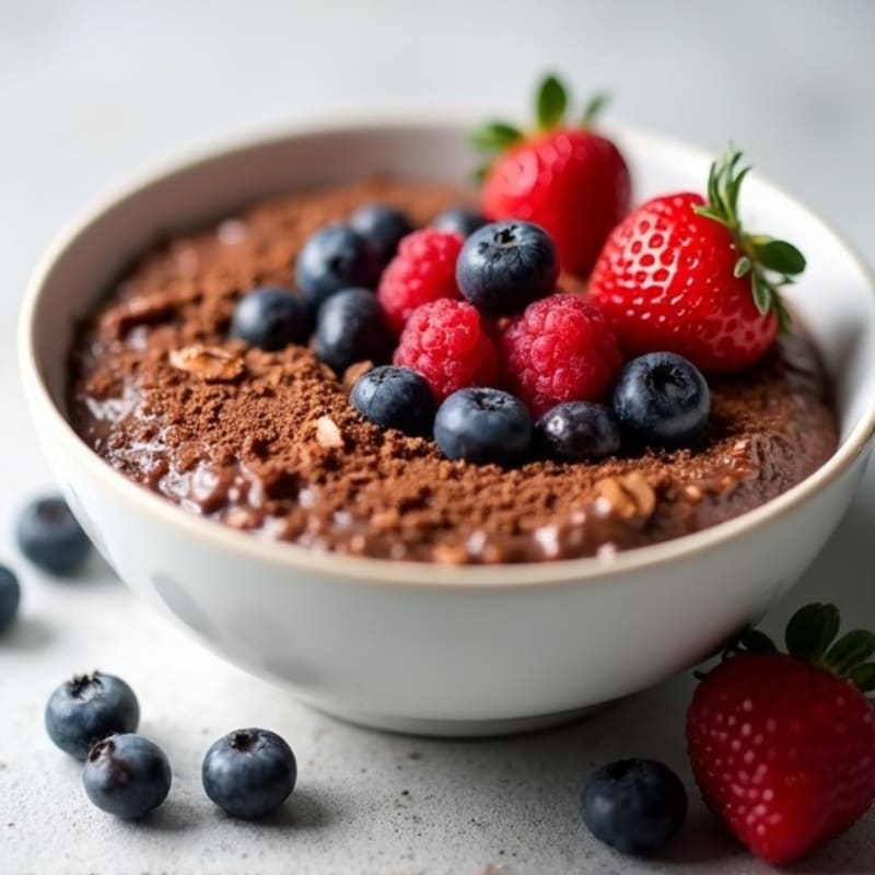Creamy Dark Chocolate Protein Oatmeal with Fresh Berries