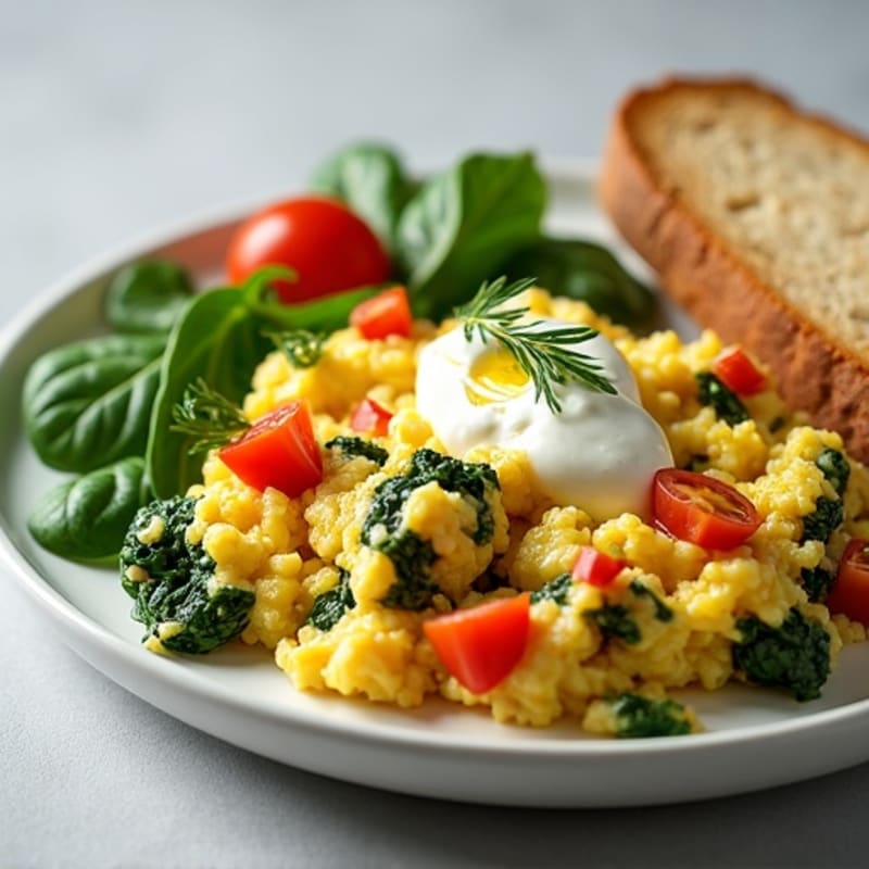 Egg White and Spinach Scramble with Cottage Cheese and Toast