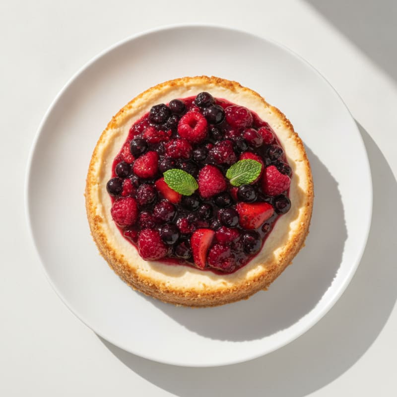 Greek Yogurt Protein Cheesecake with Mixed Berries