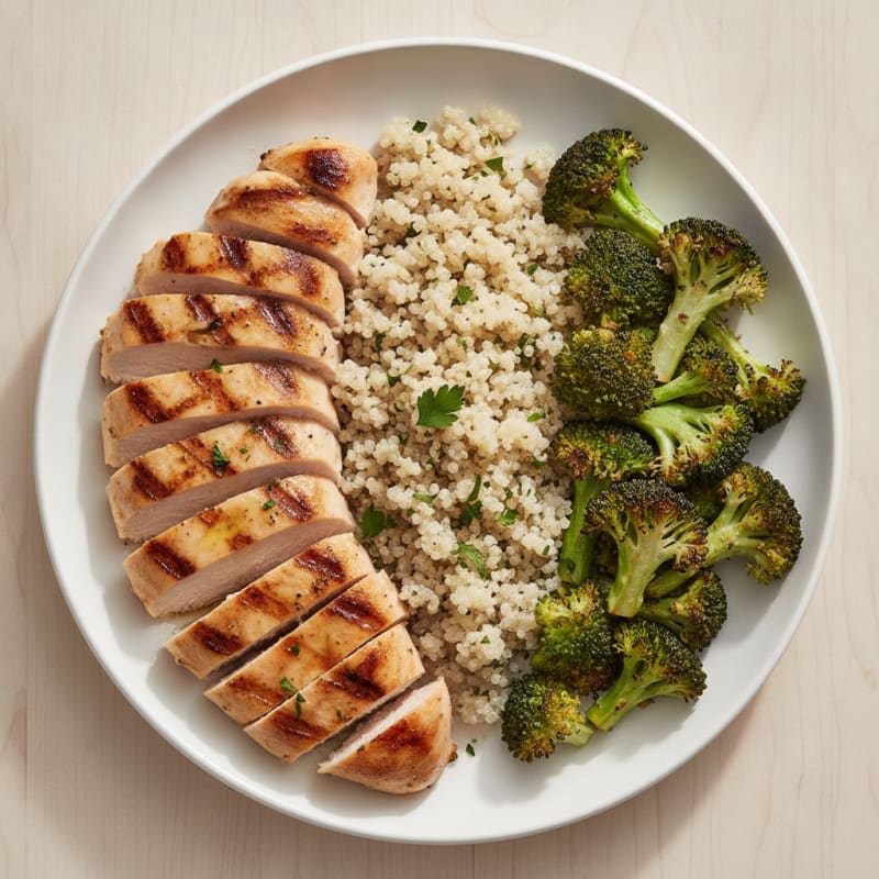 Grilled Chicken Breast with Quinoa and Roasted Broccoli
