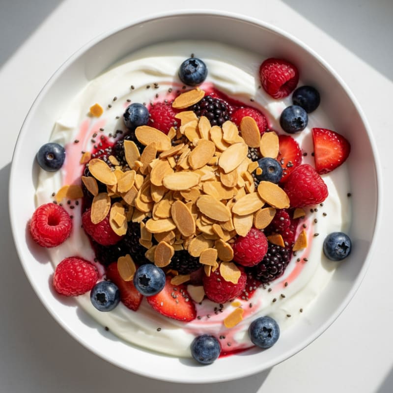 Greek Yogurt Protein Parfait with Mixed Berries and Almonds