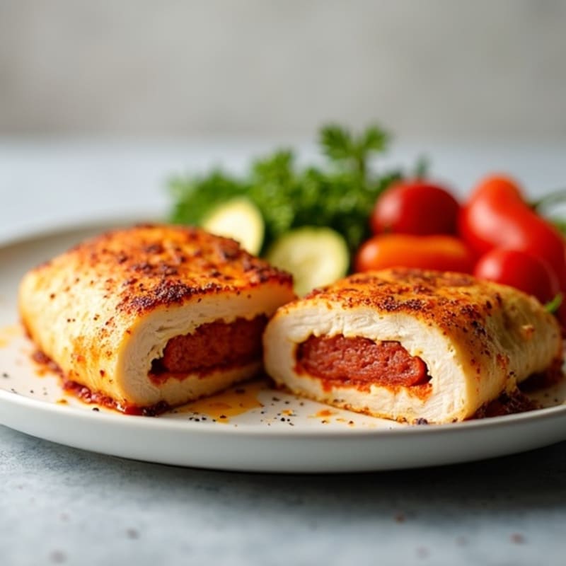 Cheesy Stuffed Chicken Breast with Spicy Turkey Pepperoni and Roasted Vegetables
