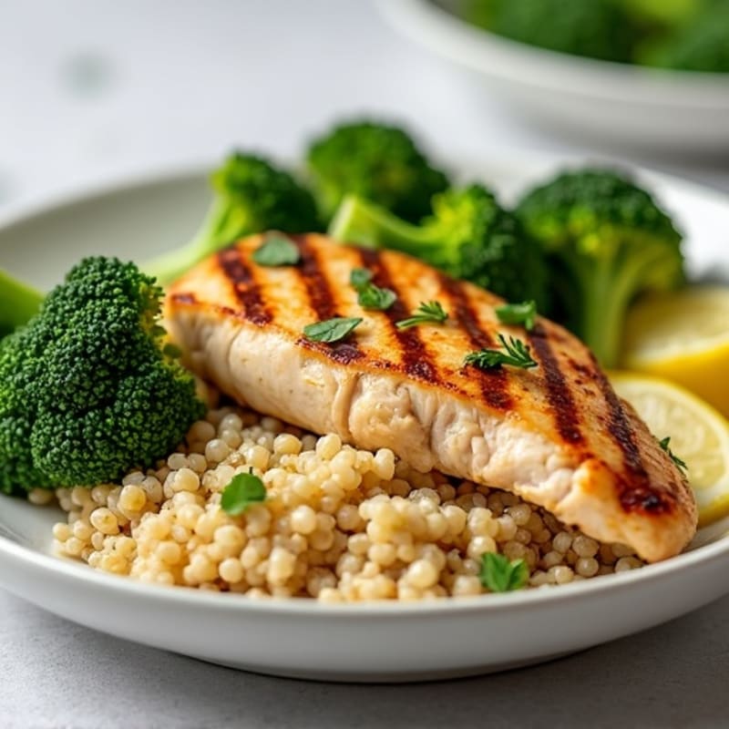 Grilled Chicken Breast with Quinoa and Steamed Broccoli