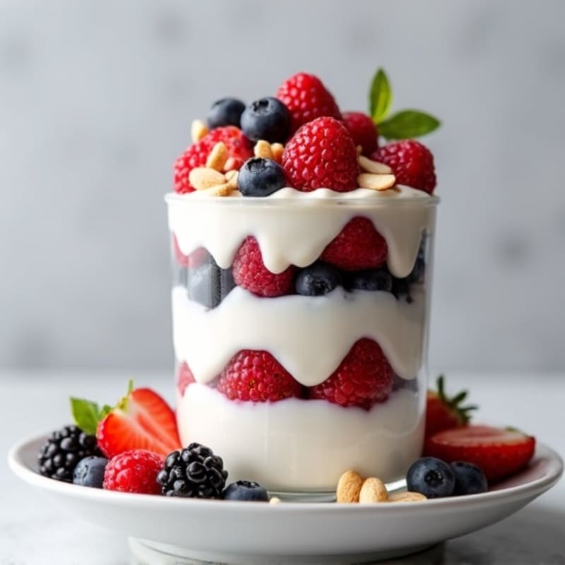 Creamy Greek Yogurt Protein Parfait with Mixed Berries and Almonds