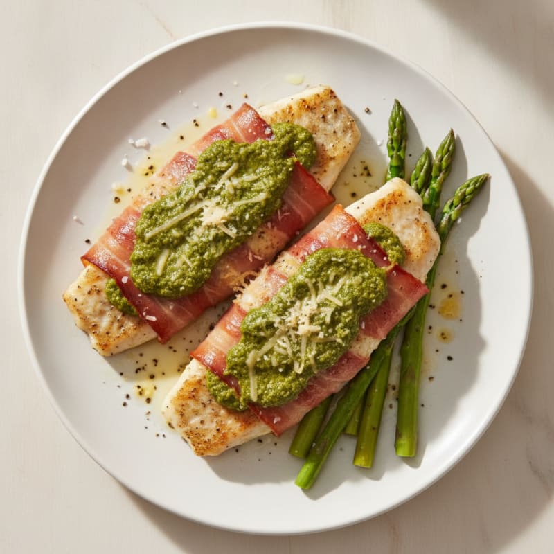 Prosciutto-Wrapped Tilapia with Cheddar Pesto
