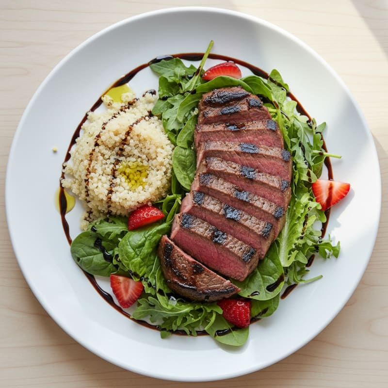 Grilled Steak with Quinoa and Mixed Greens Salad