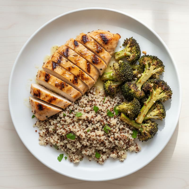 Grilled Chicken Breast with Quinoa and Roasted Broccoli
