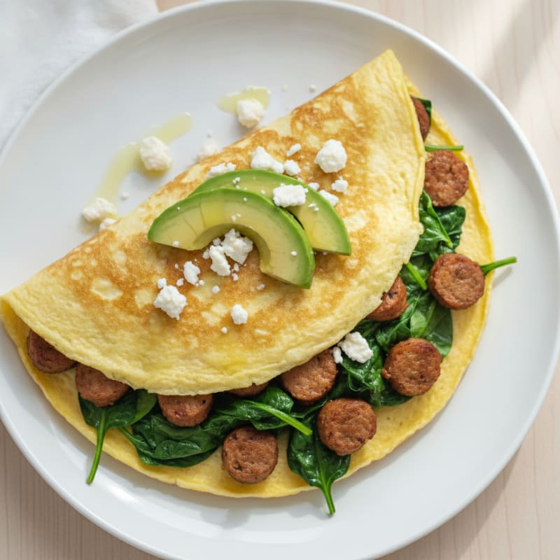 Egg White Spinach Omelette with Turkey Sausage