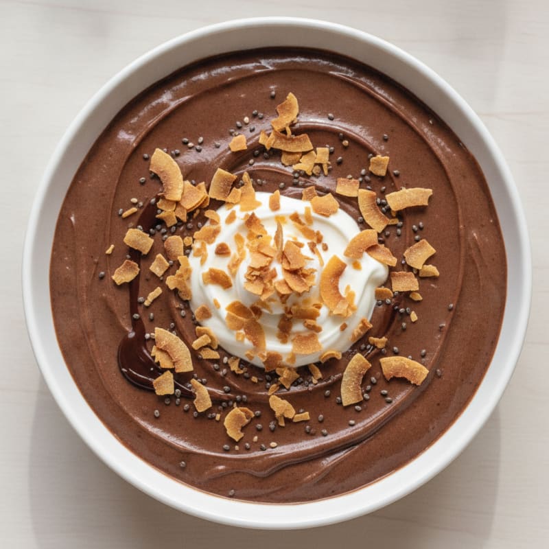 Silky Chocolate Protein Pudding with Toasted Coconut