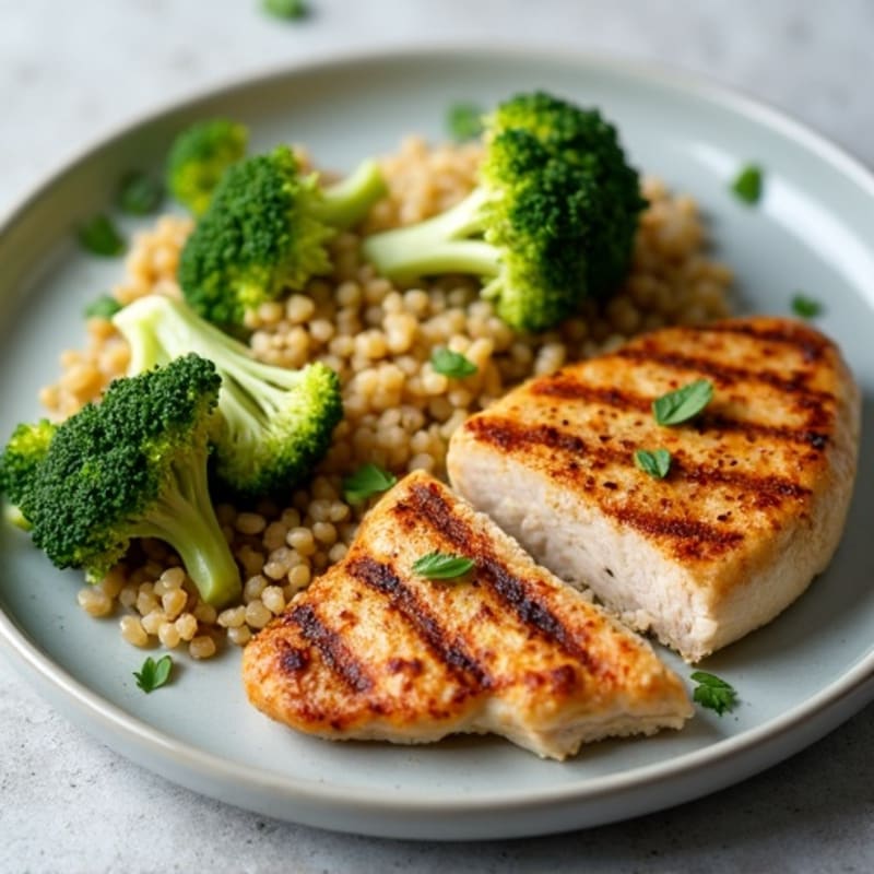 Grilled Chicken Breast with Quinoa and Roasted Broccoli