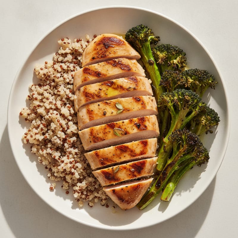Grilled Chicken Breast with Quinoa and Roasted Broccoli