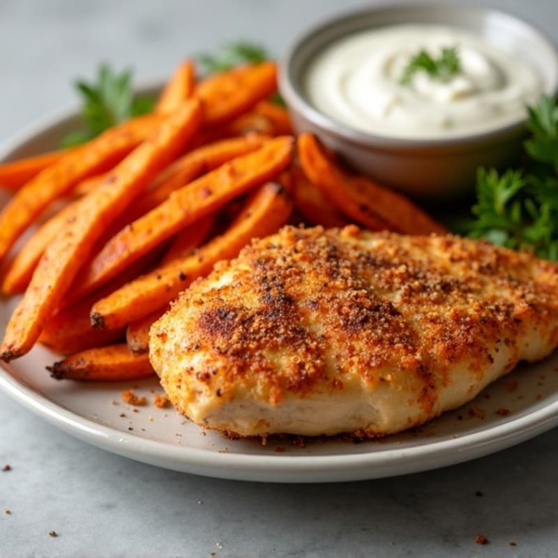 Crispy Baked Chicken with Roasted Sweet Potato Fries