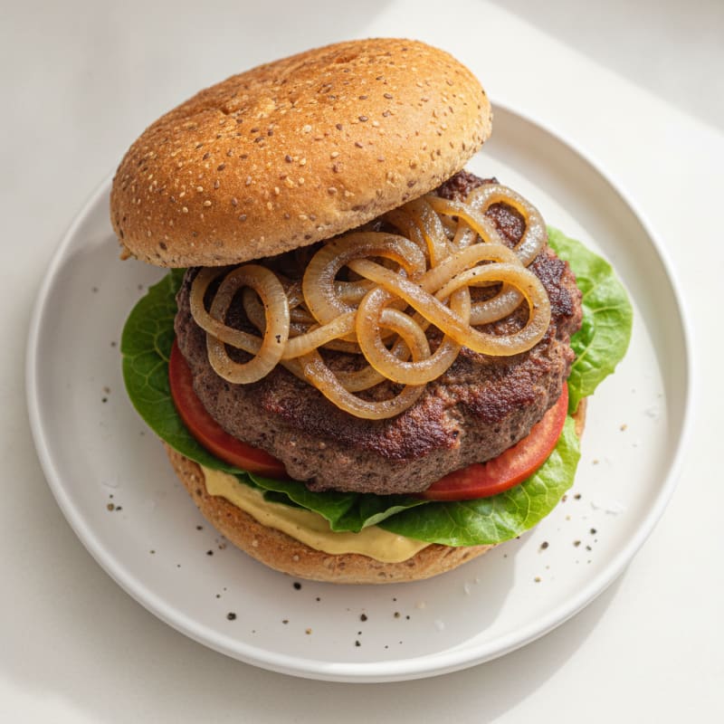 Classic Beef Burger with Caramelized Onions