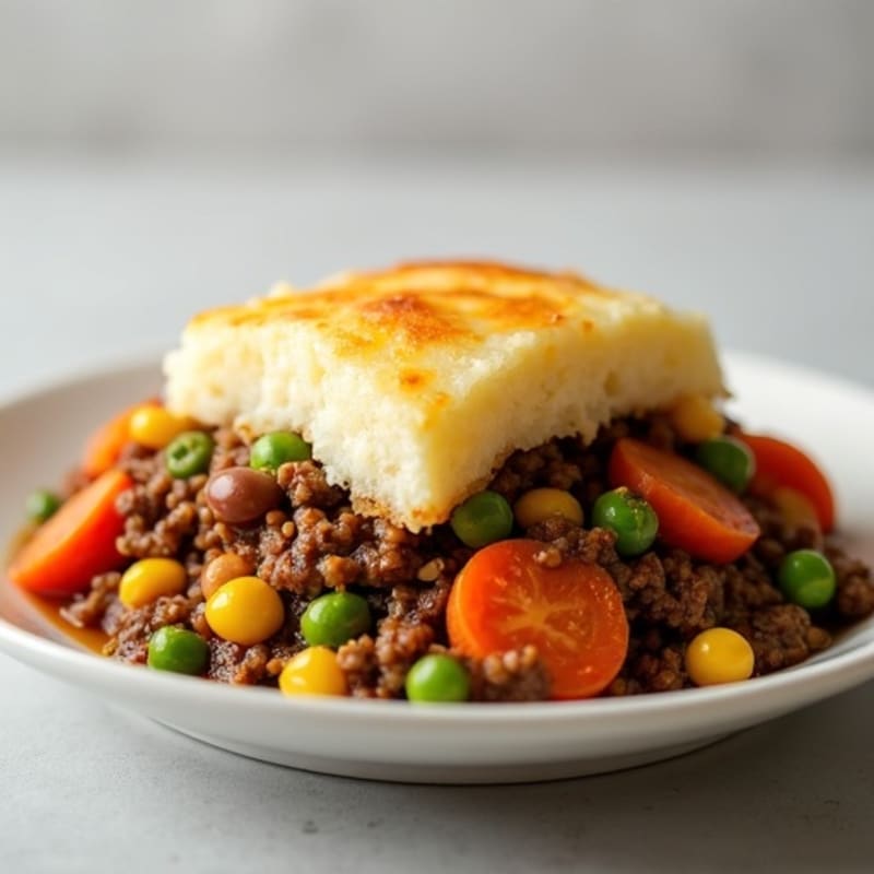 Lean Ground Beef and Hearty Mixed Vegetable Pie with Creamy Potato Topping