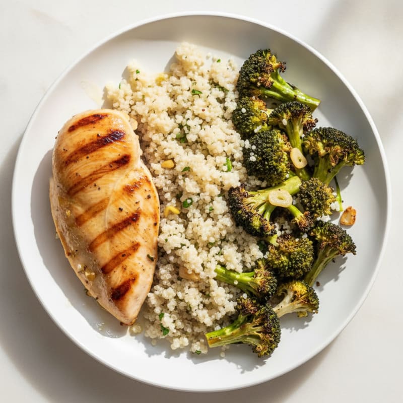 Grilled Chicken Breast with Quinoa and Roasted Broccoli