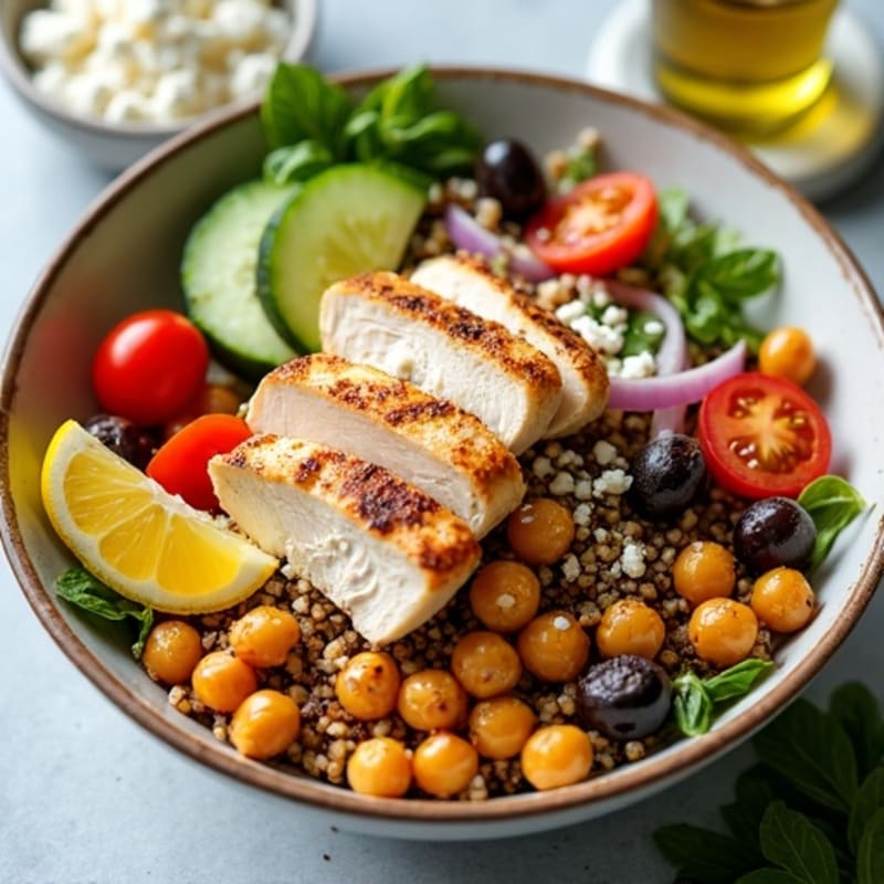 Fresh Mediterranean Quinoa Bowl with Crispy Chickpeas