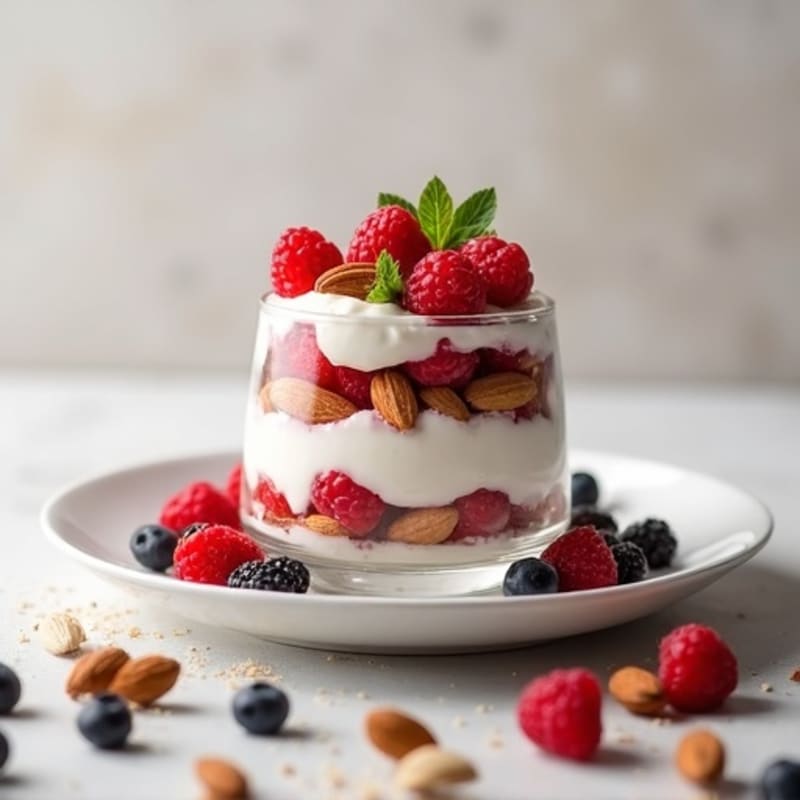 Creamy Greek Yogurt Protein Parfait with Mixed Berries and Almonds