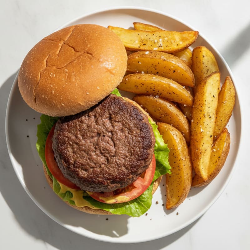 Lean Beef Burger with Oven-Baked Fries