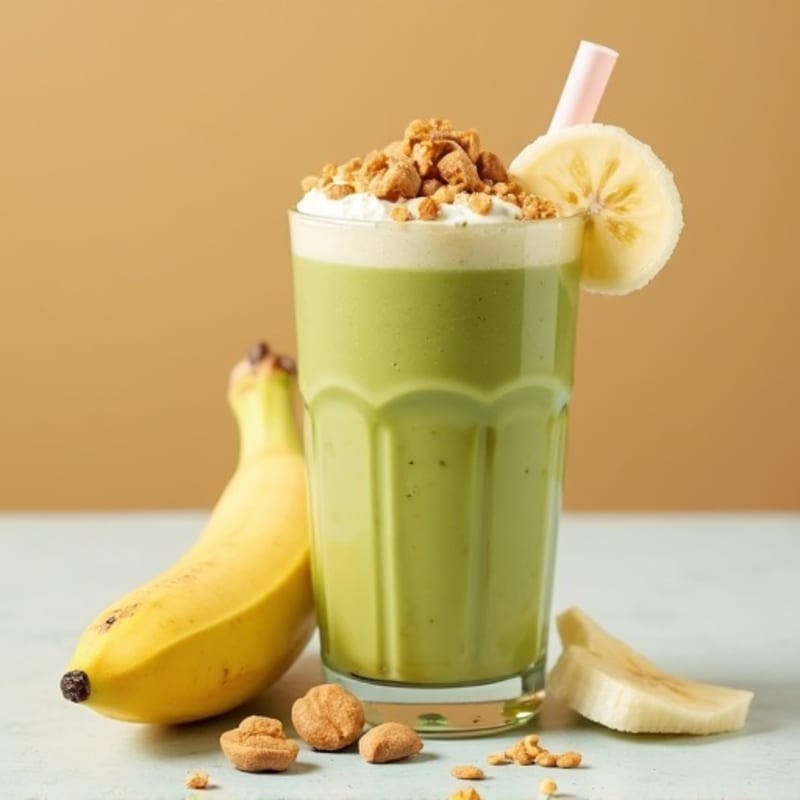 Peanut Butter Protein Smoothie with Banana and Matcha