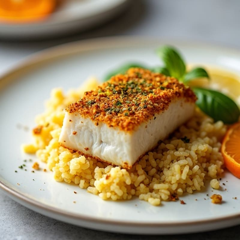 Crispy Pistachio-Crusted Cod with Citrus Cauliflower Rice