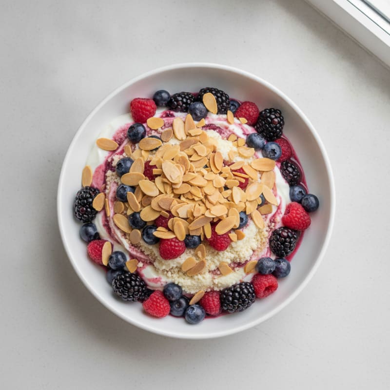 Greek Yogurt Protein Parfait with Mixed Berries and Almonds
