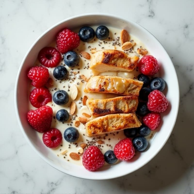Creamy Greek Yogurt Protein Bowl with Chopped Chicken and Berries