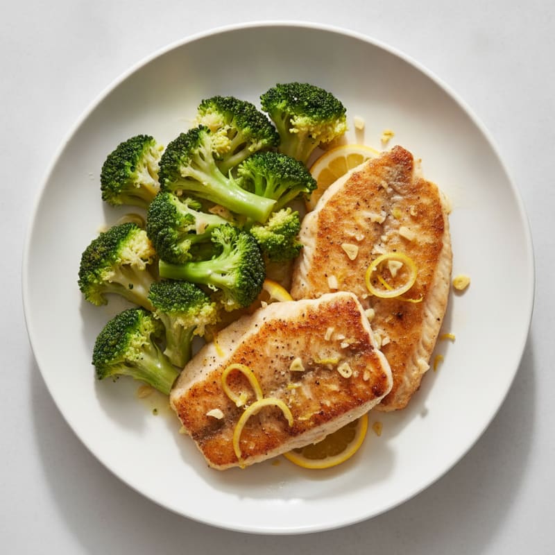 Lemon Garlic Seared Tilapia with Steamed Broccoli