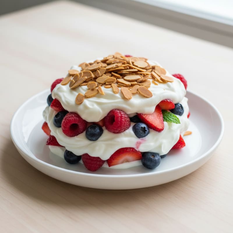 Greek Yogurt Protein Parfait with Mixed Berries and Almonds