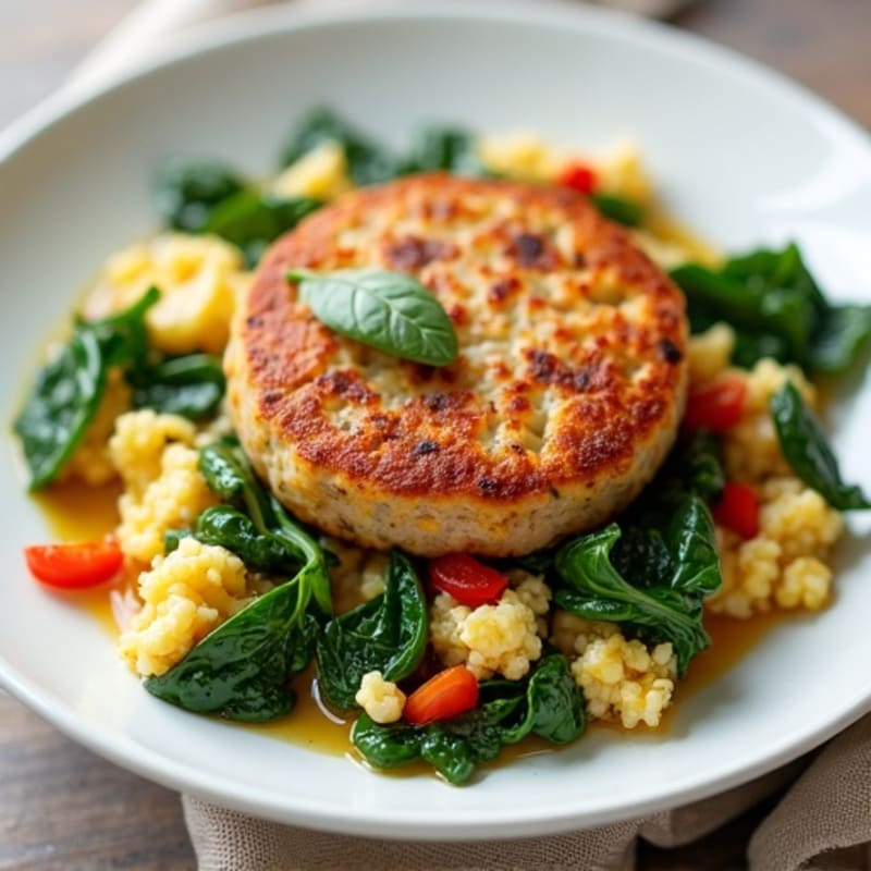 Egg White and Turkey Sausage Scramble with Sautéed Spinach