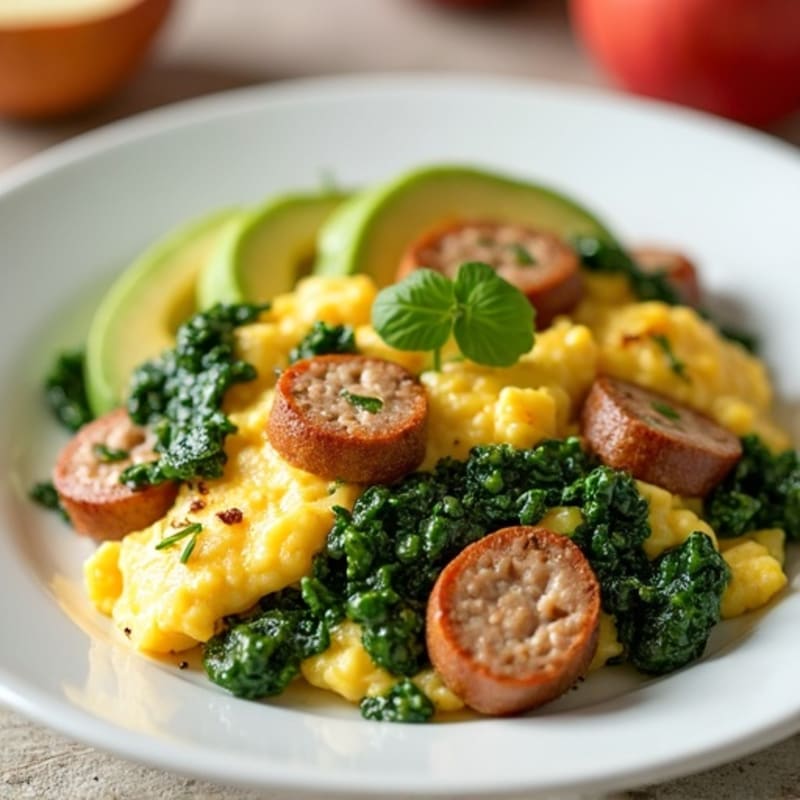 Egg White Scramble with Spinach and Turkey Sausage