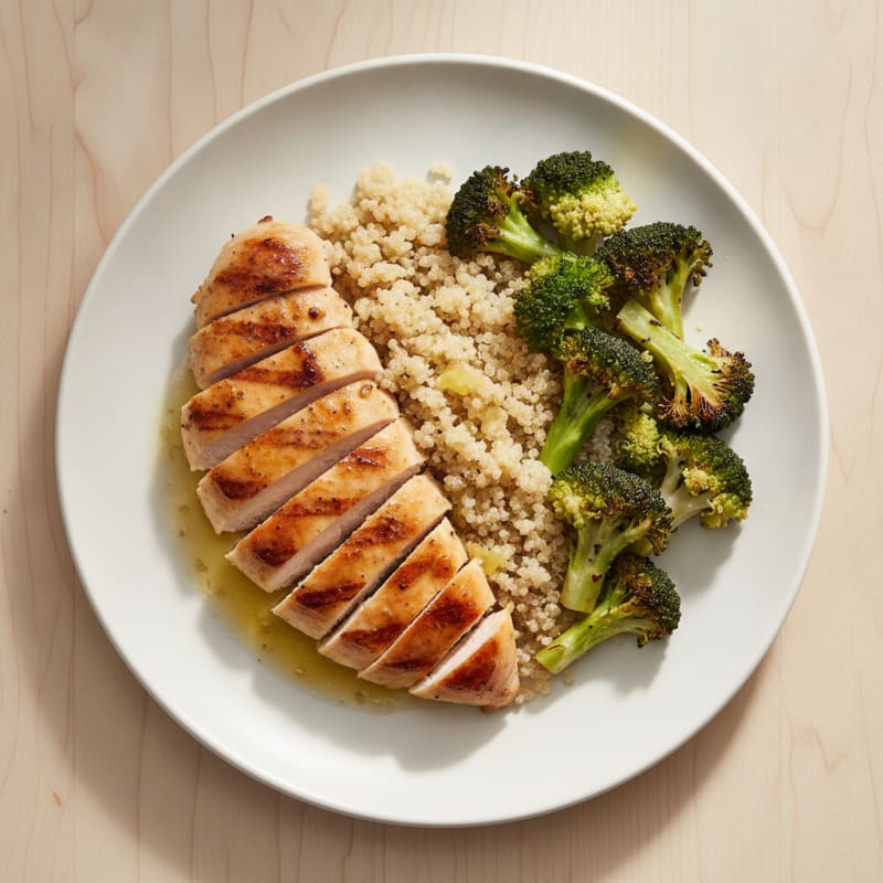 Grilled Chicken Breast with Roasted Broccoli and Quinoa