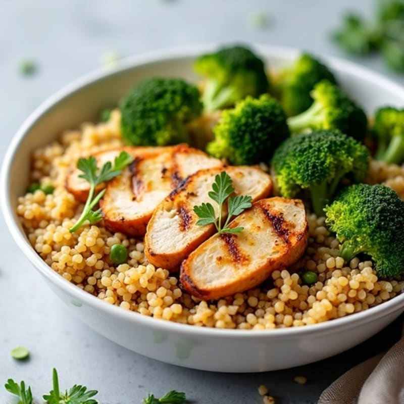 Grilled Chicken and Quinoa Bowl with Roasted Broccoli