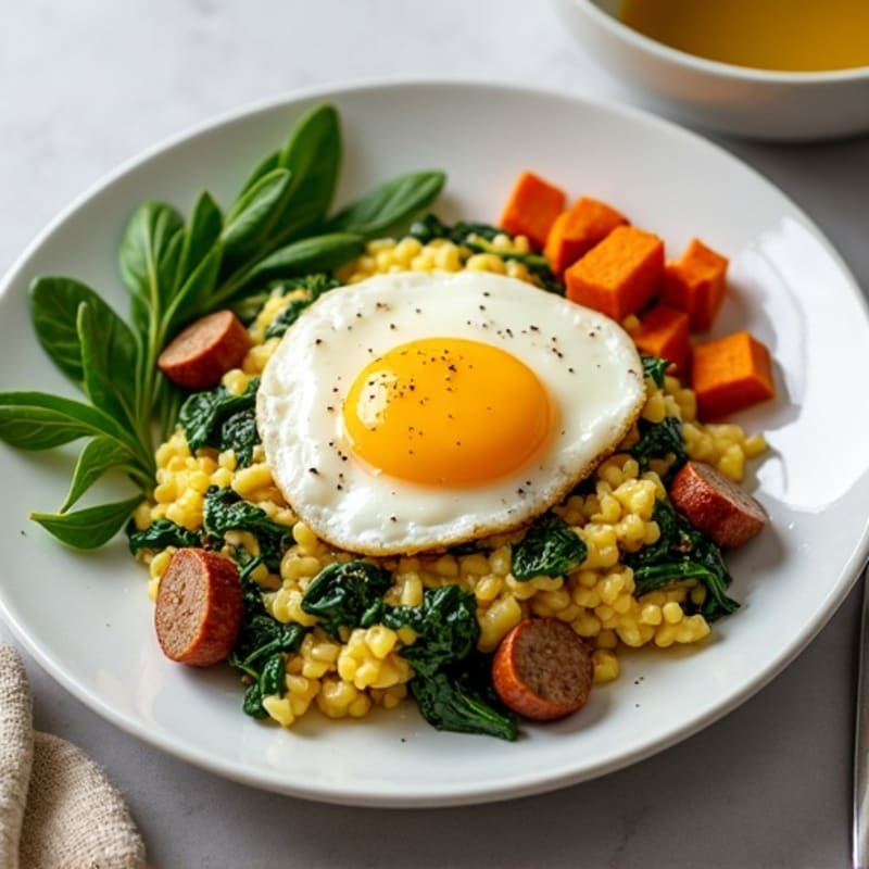 Egg White and Spinach Scramble with Turkey Sausage