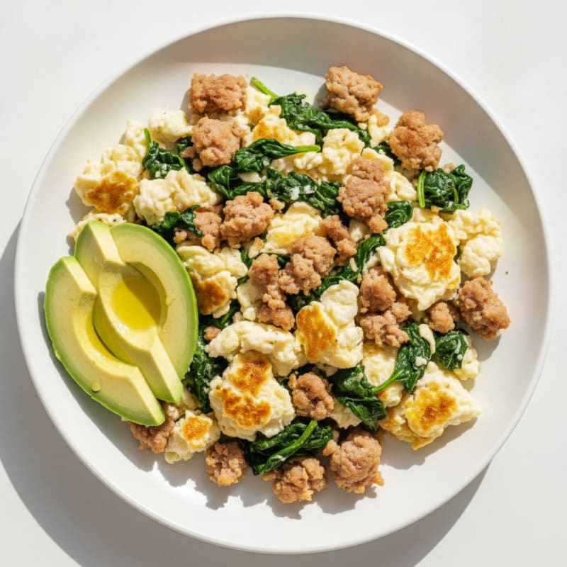 Egg White and Turkey Sausage Scramble with Spinach