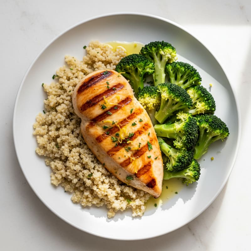 Grilled Chicken Breast with Quinoa and Steamed Broccoli