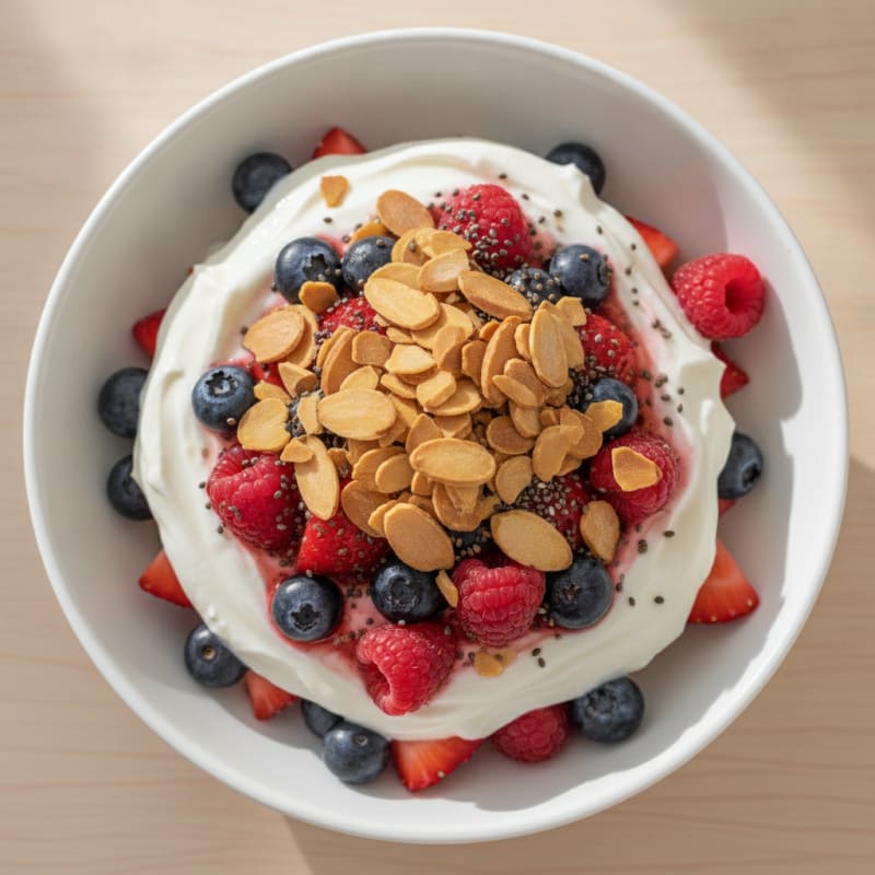 Greek Yogurt Protein Parfait with Mixed Berries and Almonds