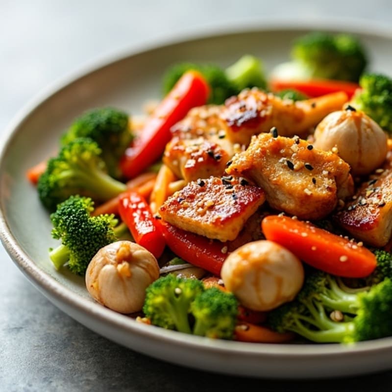 Crispy Ginger-Garlic Chicken Stir-Fry with Fresh Vegetables