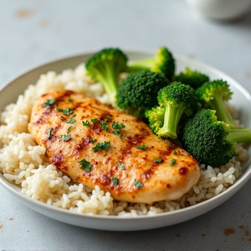 Garlic-Ginger Chicken with Steamed Broccoli and Jasmine Rice