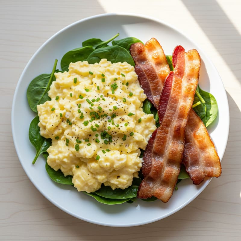 Creamy Scrambled Eggs with Crispy Bacon
