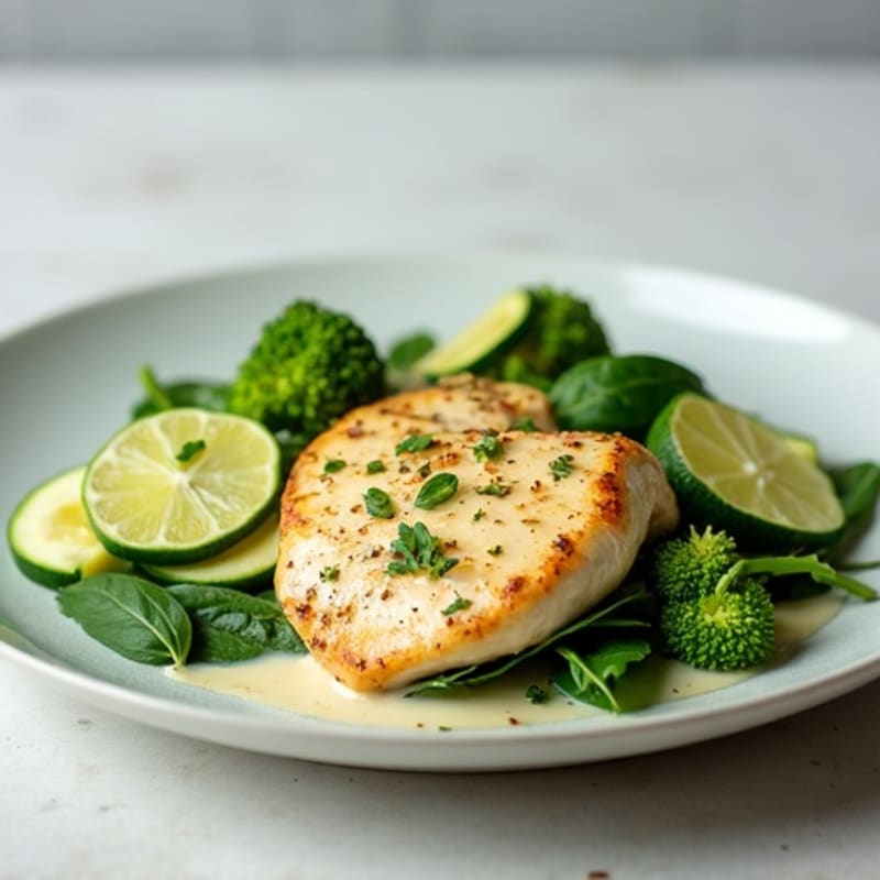 Creamy Coconut Chicken with Zesty Lime and Fresh Green Vegetables