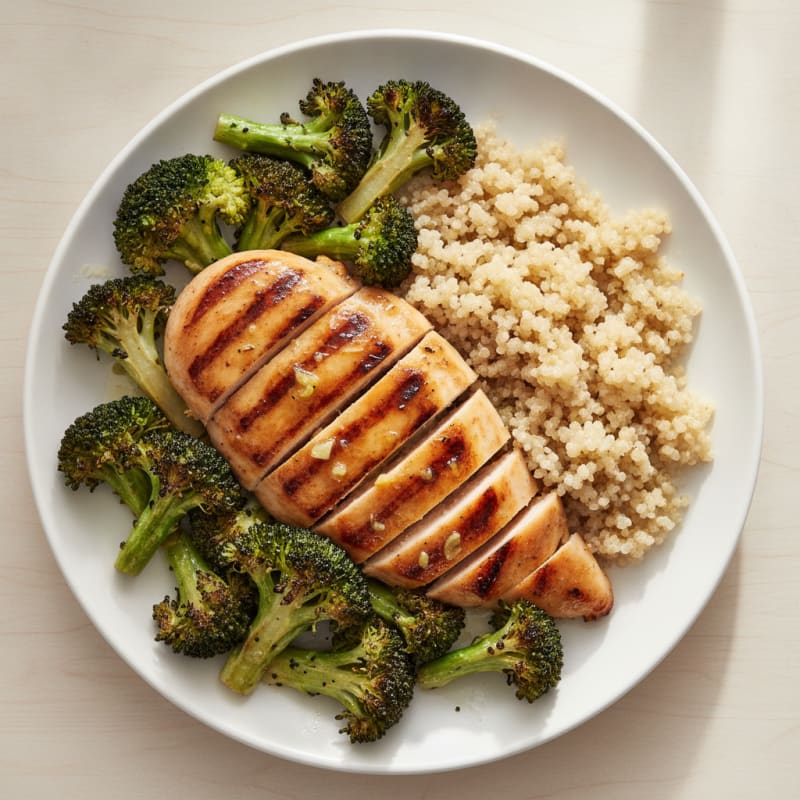 Grilled Chicken Breast with Quinoa and Roasted Broccoli