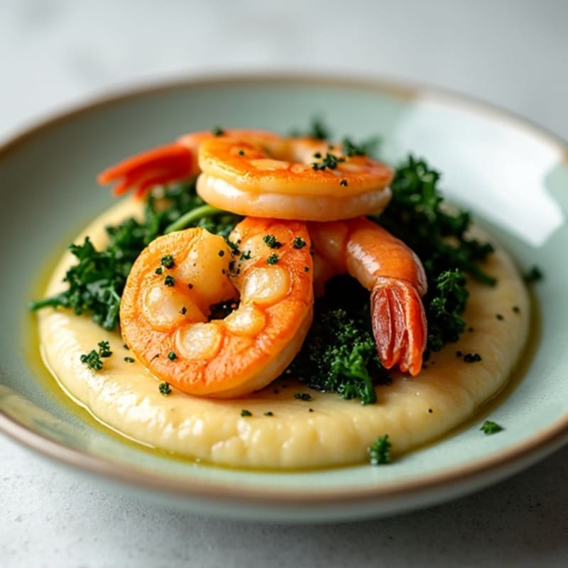 Garlic-Herb Shrimp with Creamy Grits and Sautéed Greens