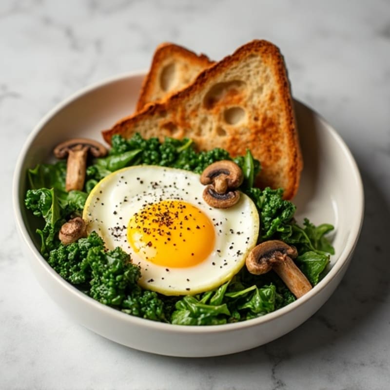 Egg White and Turkey Spinach Scramble with Sautéed Mushrooms