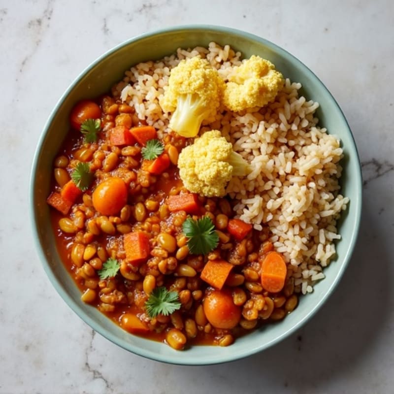 Lentil Curry with Brown Rice and Roasted Cauliflower