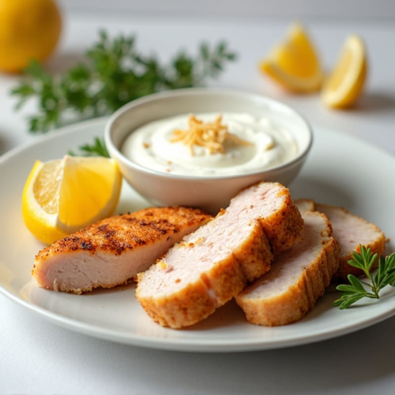 Seared Turkey Breast Slices with Greek Yogurt Dip