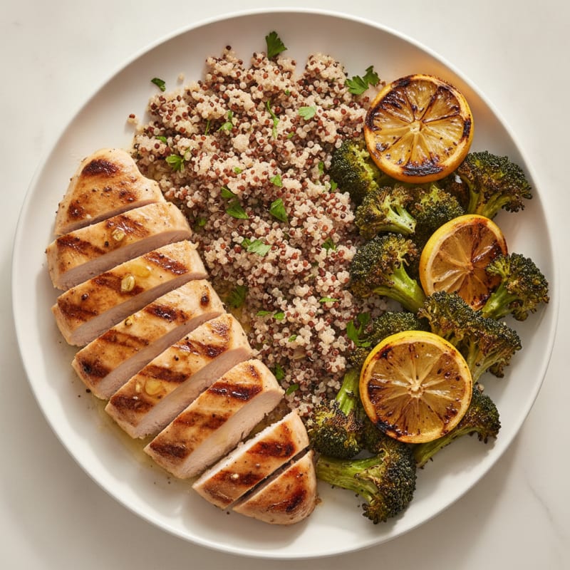 Grilled Chicken Breast with Quinoa and Roasted Broccoli