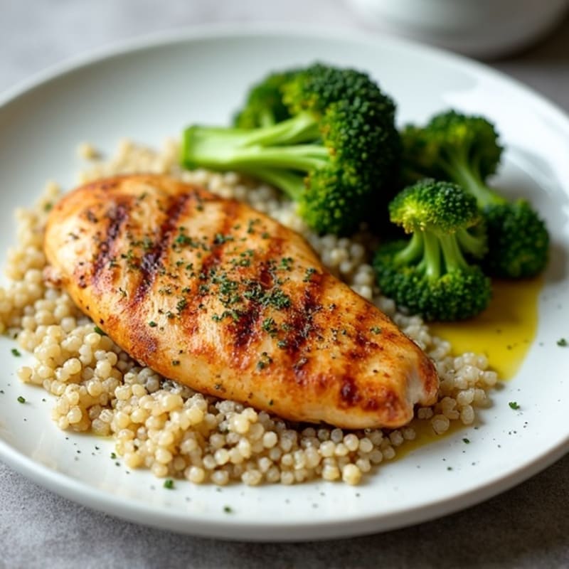 Grilled Chicken Breast with Quinoa and Roasted Broccoli