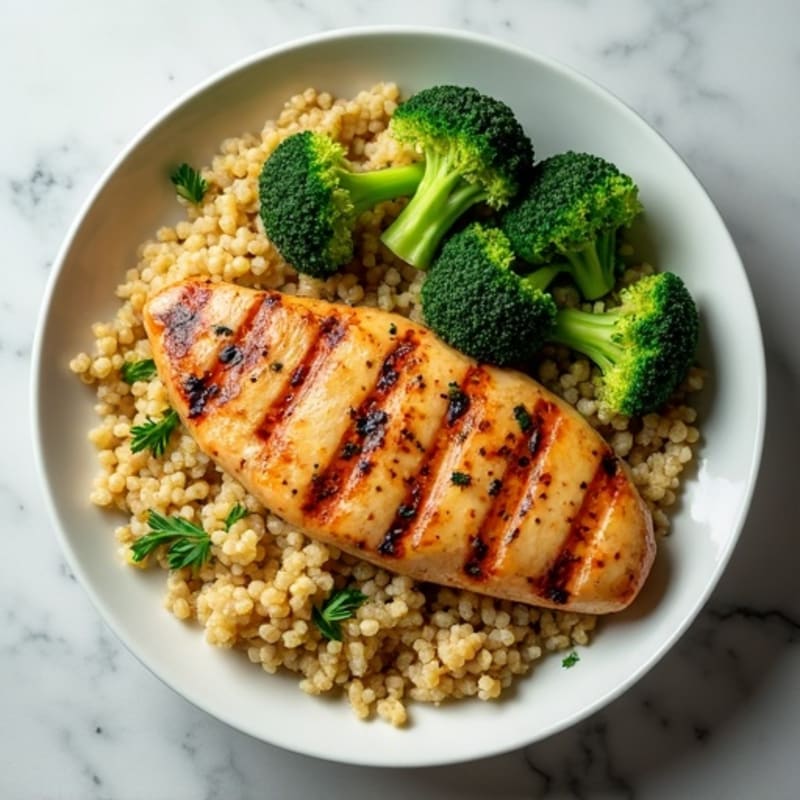 Grilled Chicken Breast with Quinoa and Roasted Broccoli