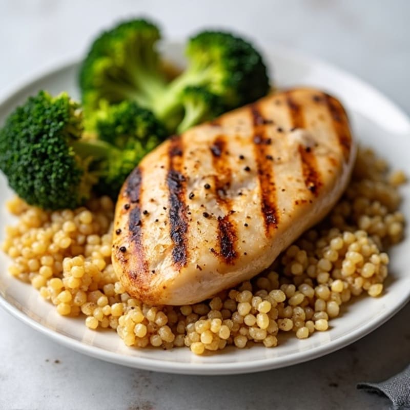 Grilled Chicken Breast with Quinoa and Roasted Broccoli