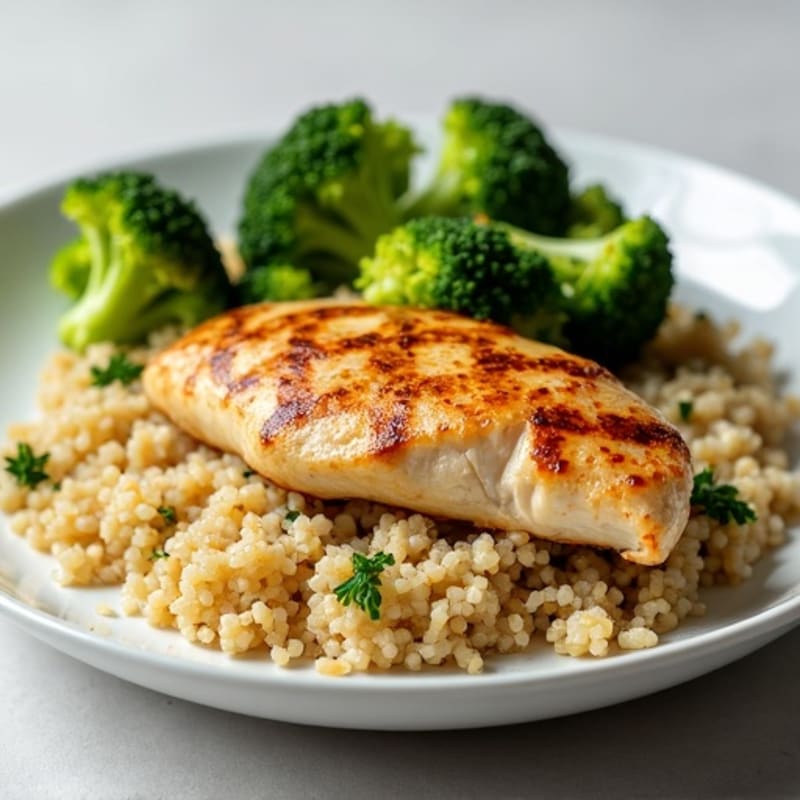 Grilled Chicken Breast with Roasted Broccoli and Quinoa